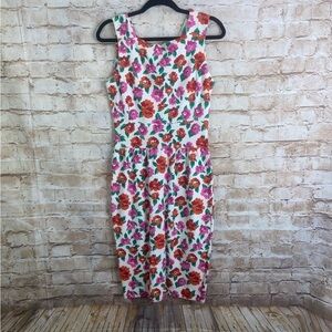 Vintage 90s Adrienne Vittadini Floral Button Back Midi Shift Dress Size 8